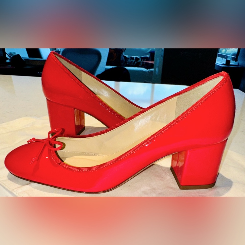 LIKE NEW J.Crew Bright Orange-Red Leather Pumps w/Grosgrain-Ribbon Detail Size 7